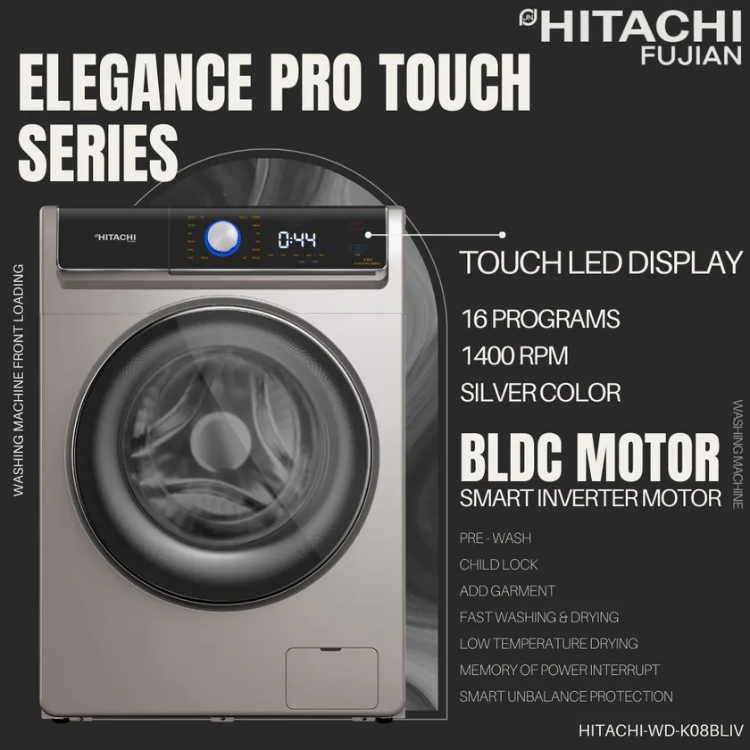 Hitachi Fujian 8 Kg Front Load Washing Machine - WD-K08BLIV | AC GHAR